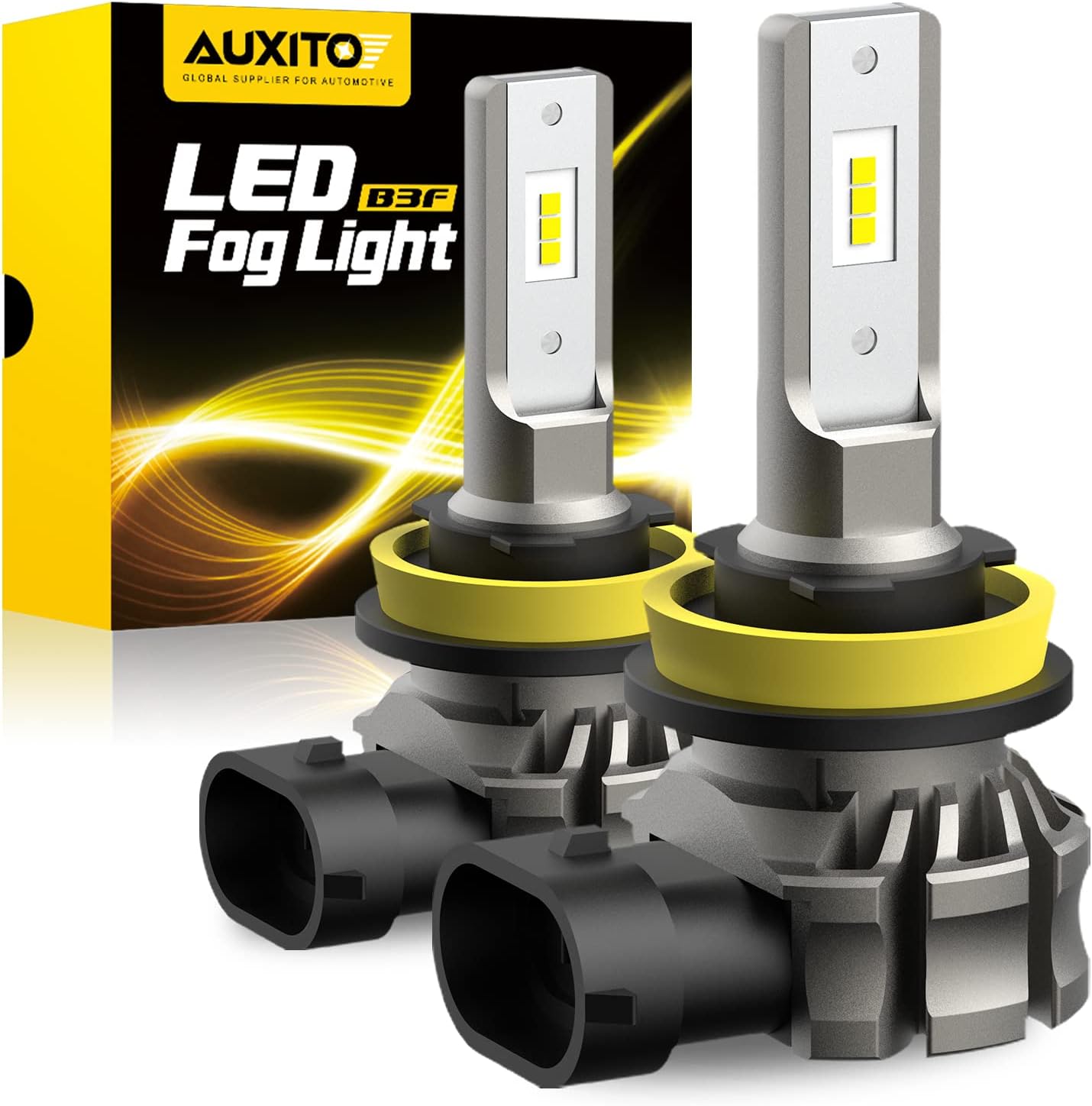 AUXITO H11/H8/H16 LED Fog Light Bulbs or DRL, 6000 Lumens 6500K Cool White Light, 300% Brightness, CSP LED Chips Fog Lamps Replacement for Cars, Play and Plug (Pack of 2)