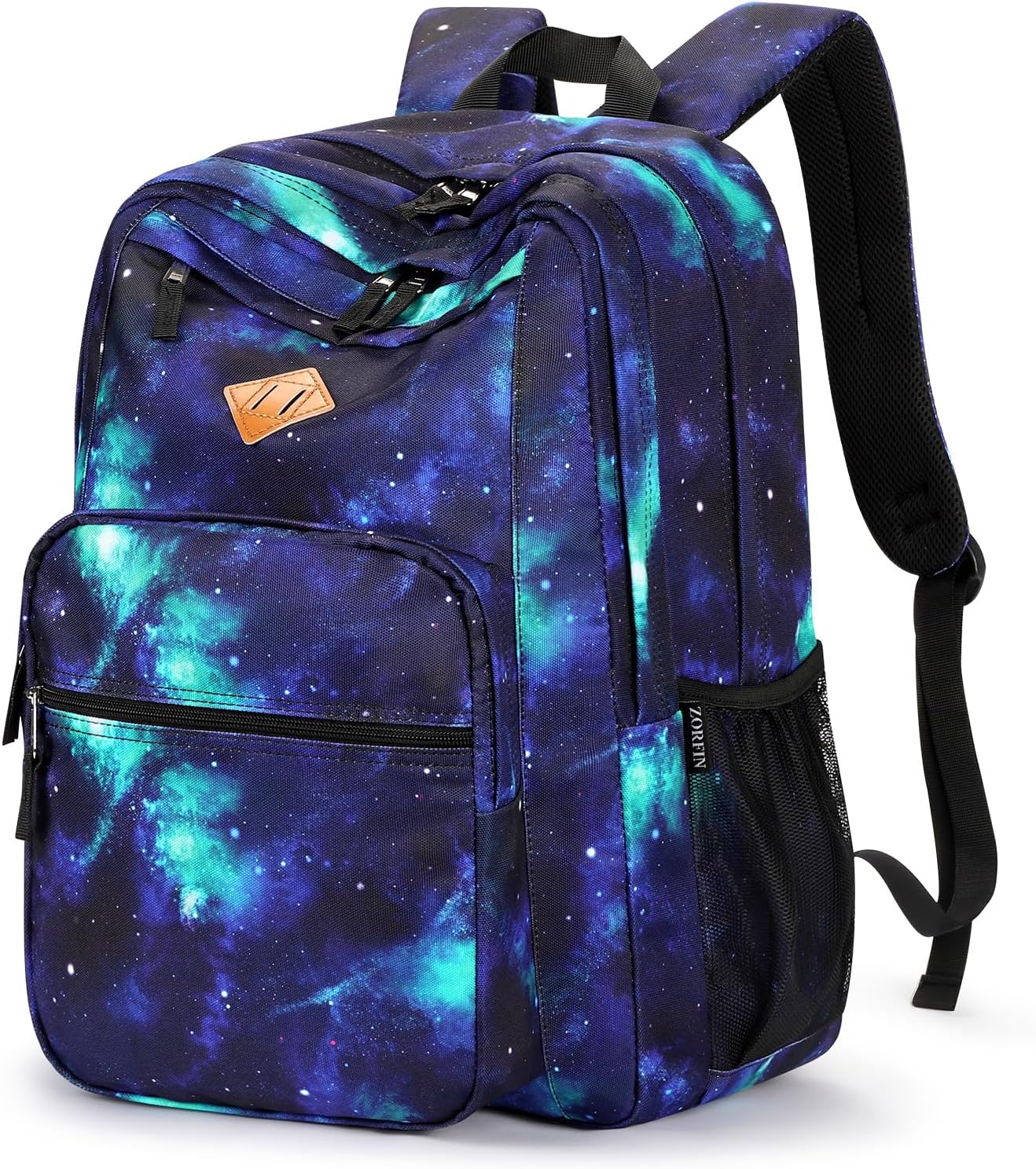 ZORFIN 26L Backpack for School, College, and Travel: Water Resistant Bookbag with 8 Compartments - Cyberspace Galaxy