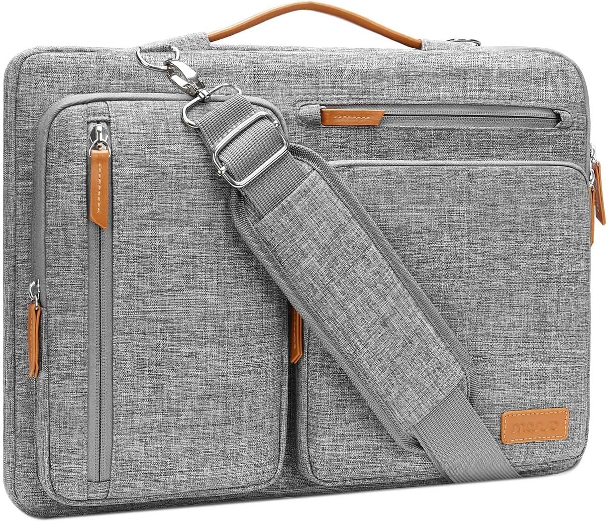 MOSISO 360 Protective Laptop Shoulder Bag,13 inch Computer Bag Compatible with MacBook Air 13 inch M3 M2 M1 2024-2018/Pro 13 inch 2024-2016,Side Open Messenger Bag with 4 Zipper Pockets&Handle, Gray