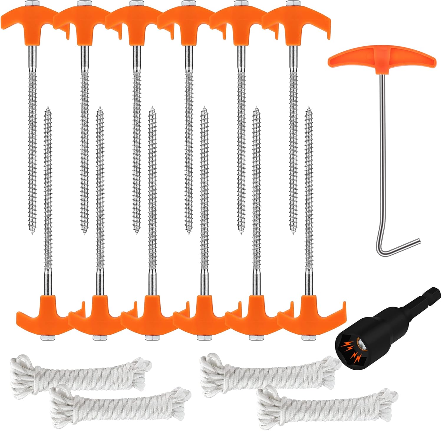 HORUSDY Tent Stakes Heavy Duty, 18-Pack Tent Stakes with with 4x13ft Rope & 1 Stopper T Pull Hook