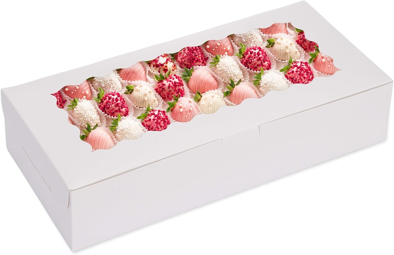 Moretoes 20 Pack Cookie Boxes, 12x5.5x2.5Inche Bakery Boxes with Window, Treat Boxes for Chocolate Covered Strawberries, Donuts