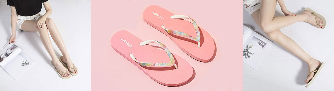 Adokoo Women' Flip Flop Sandal Black Slim Beach Flip Flops EVA Rubber Shower Slippers Cute Water Sandals