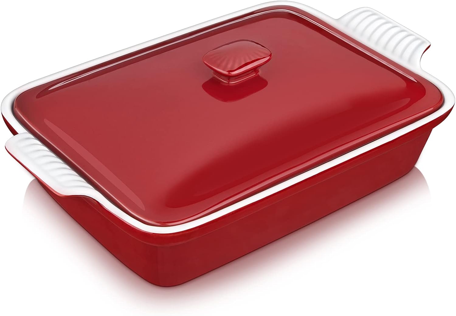 vancasso Blossom Casserole Dish , 13x9 Baking Dish , 3.8 Quart Casserole Dish Set Lasagna Pan Deep With Lid Oven Safe, Red