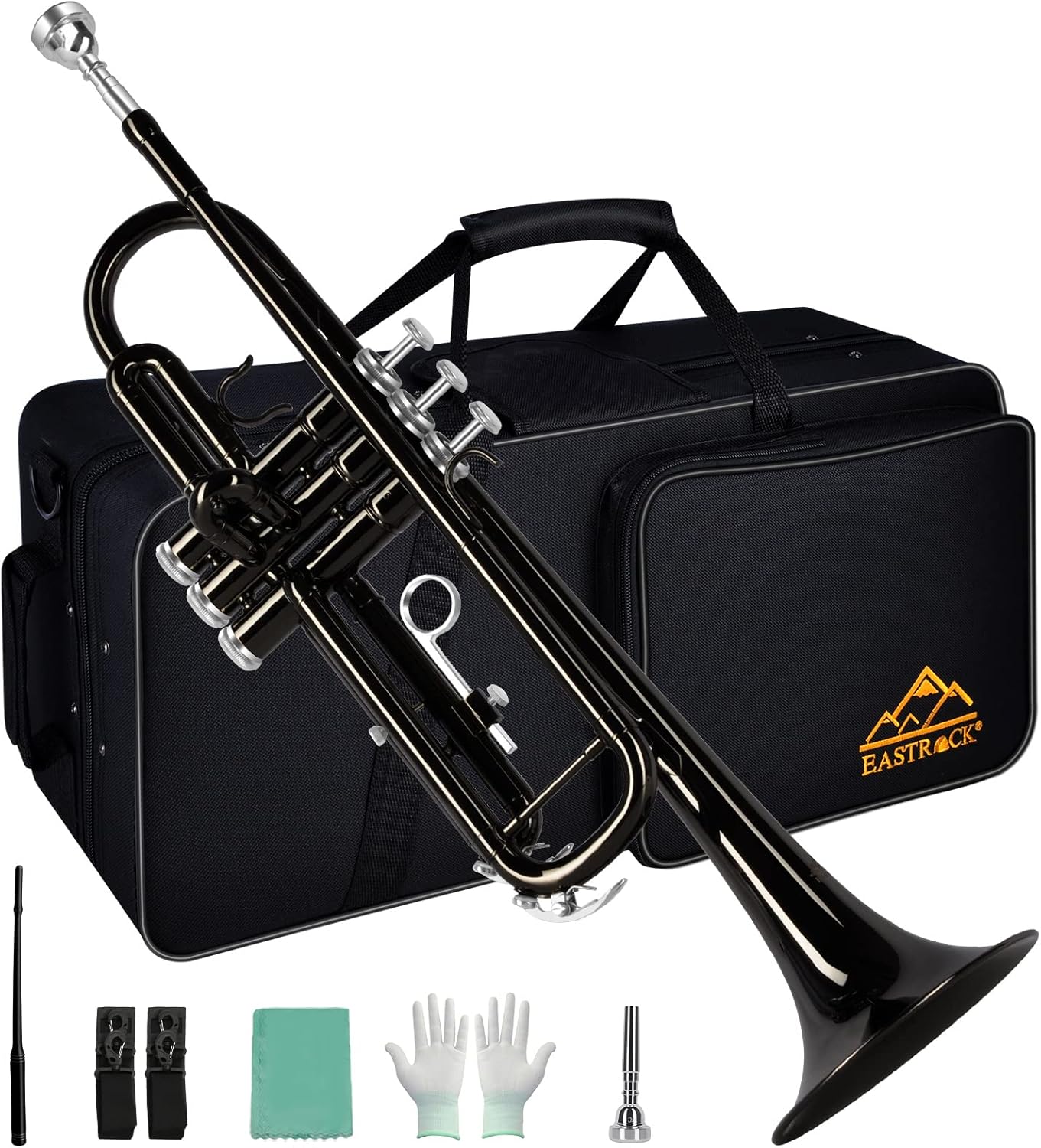 EASTROCK Bb Trumpet Standard Trumpet Set with Carrying Case,Gloves, 7C Mouthpiece and Cleaning Kit (Black)