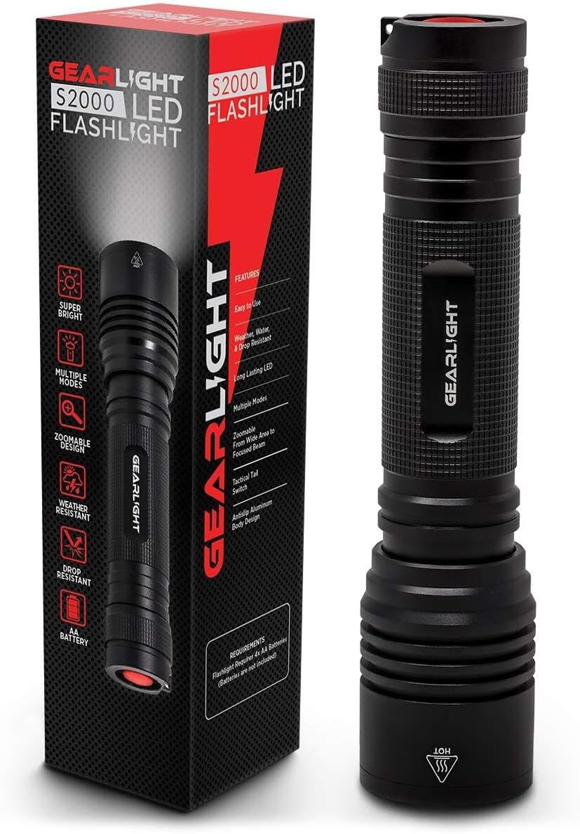 GearLight S2000 LED Flashlight High Lumens - Super Bright, Powerful, Mid-Size Tactical Flashlight for Outdoor Activity & Emergency Use