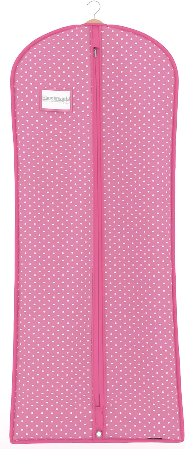 HANGERWORLD 60 Dress Bag, Breathable Garment Bags for Storage Hanging Clothes - Dresses, Dance Costume and Suit Cover (1, Polka Pink)