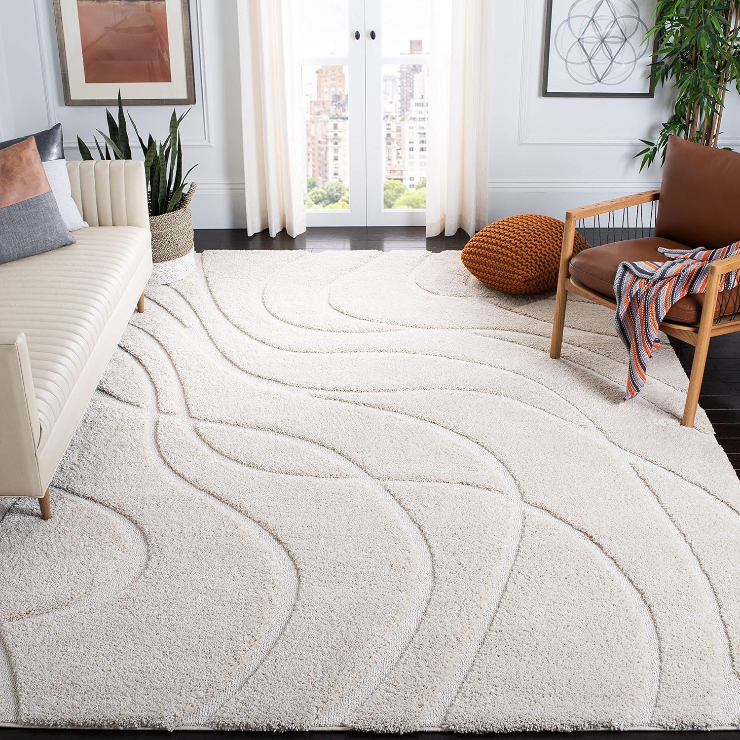 SAFAVIEH Florida Shag Collection Area Rug - 6' x 9', Creme & Creme, Non-Shedding & Easy Care, 1.2-inch Thick Ideal for High Traffic Areas in Living Room, Bedroom (SG471-1111)