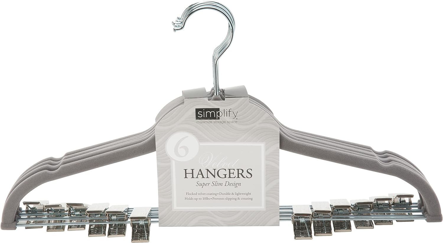 Simplify Velvet hangers - Plastic Hangers with Zink Hooks - Hangers for Pants, Shirts, Clothes - Grey - Pack of 6 - 0.16 x 16.93 x 9.06