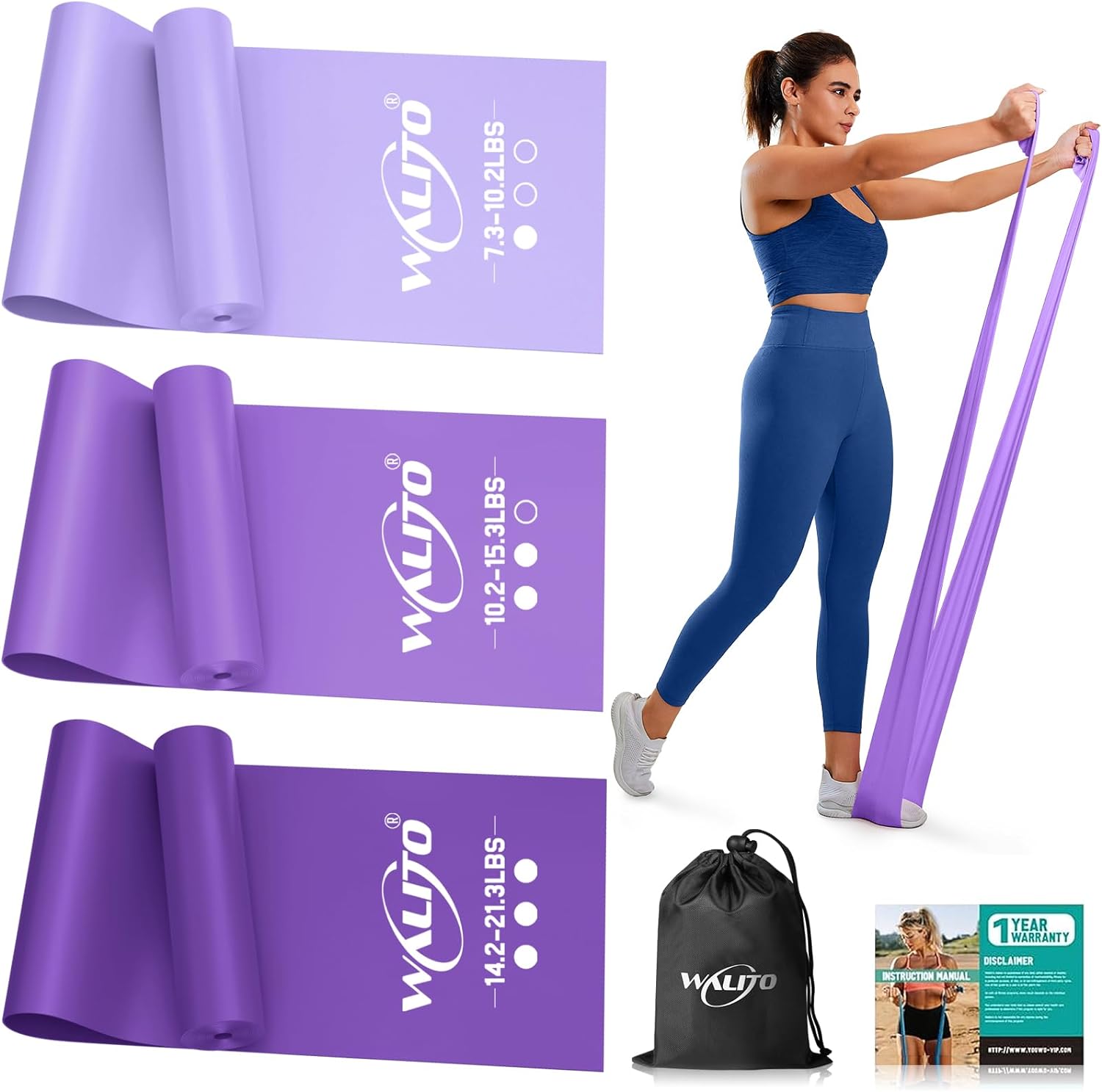 WALITO Resistance Bands for Working Out, Exercise Bands for Women and Men, Workout Bands for Physical Therapy, Stretch, Recovery, Pilates, Rehab, Strength Training and Home Gym