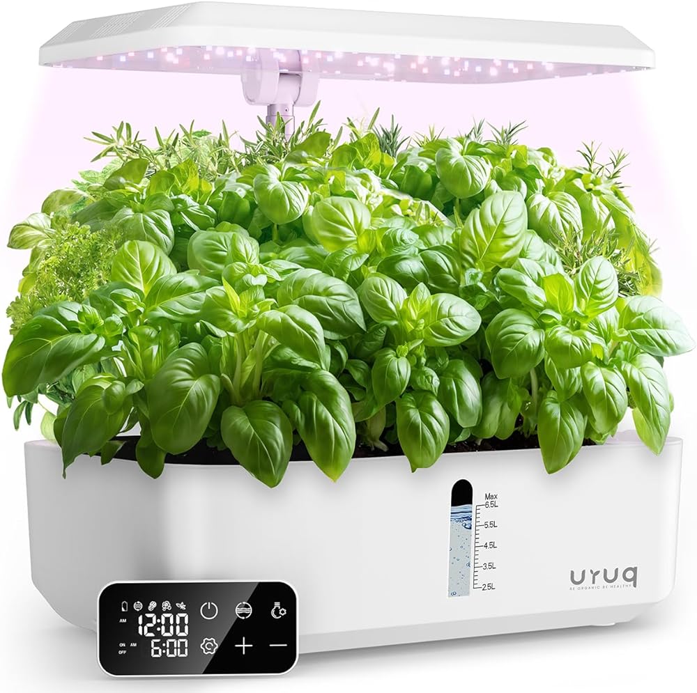 Hydroponics Growing System Indoor Garden: URUQ 12 Pods Indoor Gardening System with Remote Control LED Grow Light Height Adjustable Quiet Plants Germination Kit - Gardening Gifts for Women White