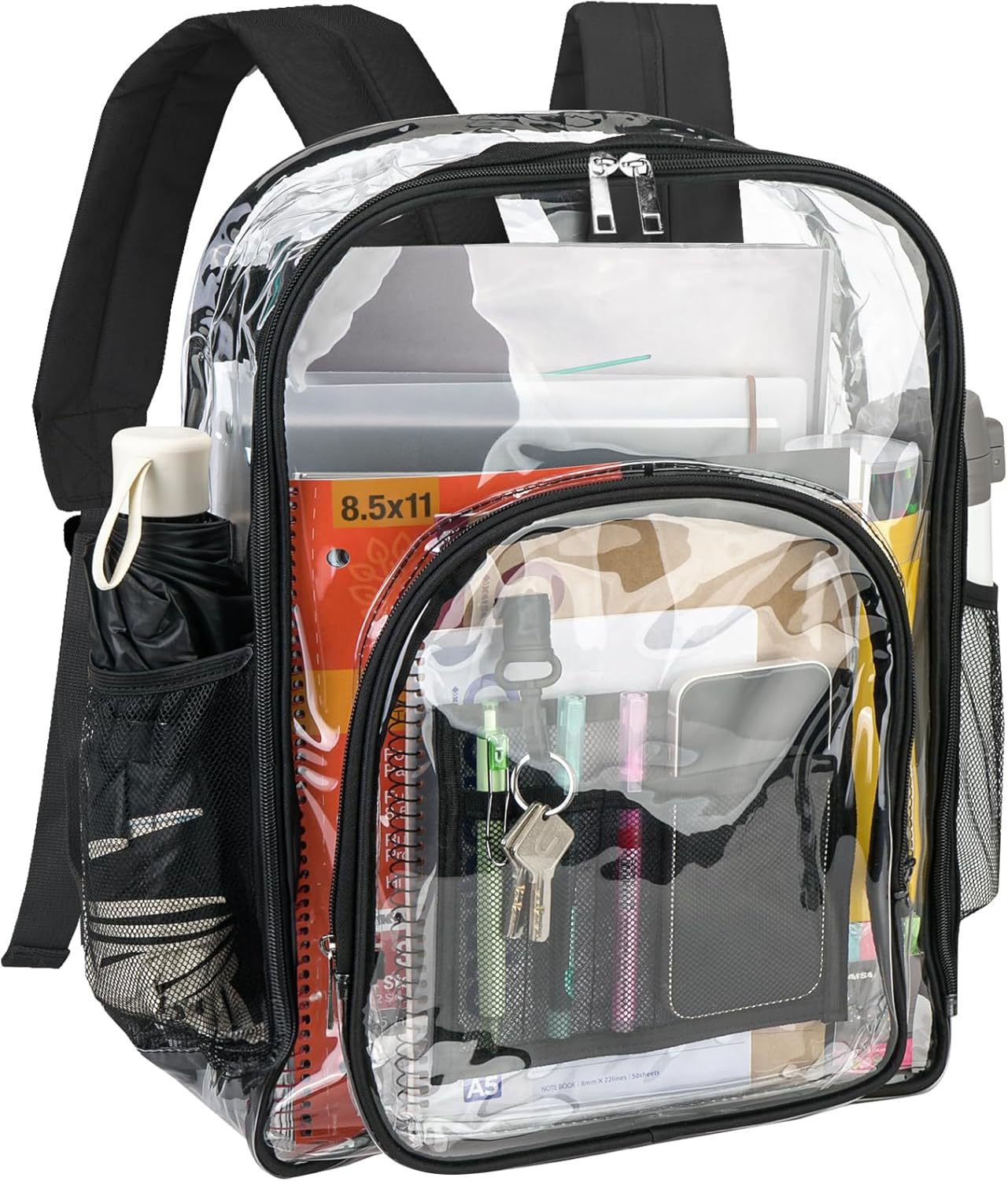 BALEINE Clear Backpack for Girls, Clear Backpacks for School, Heave Duty PVC Clear Bags Clear bookbag (Black)