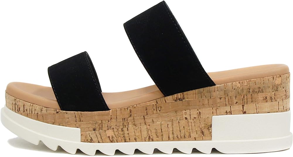 Soda Poppin ~ Slip On Flatform with Inmitation Cork Bottom and Double Straps