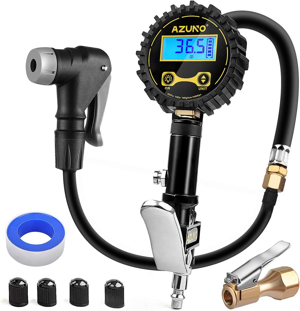 AZUNO Bike Tire Inflator with Pressure Gauge - Bicycle Presta and Schrader Air Compressor Tool