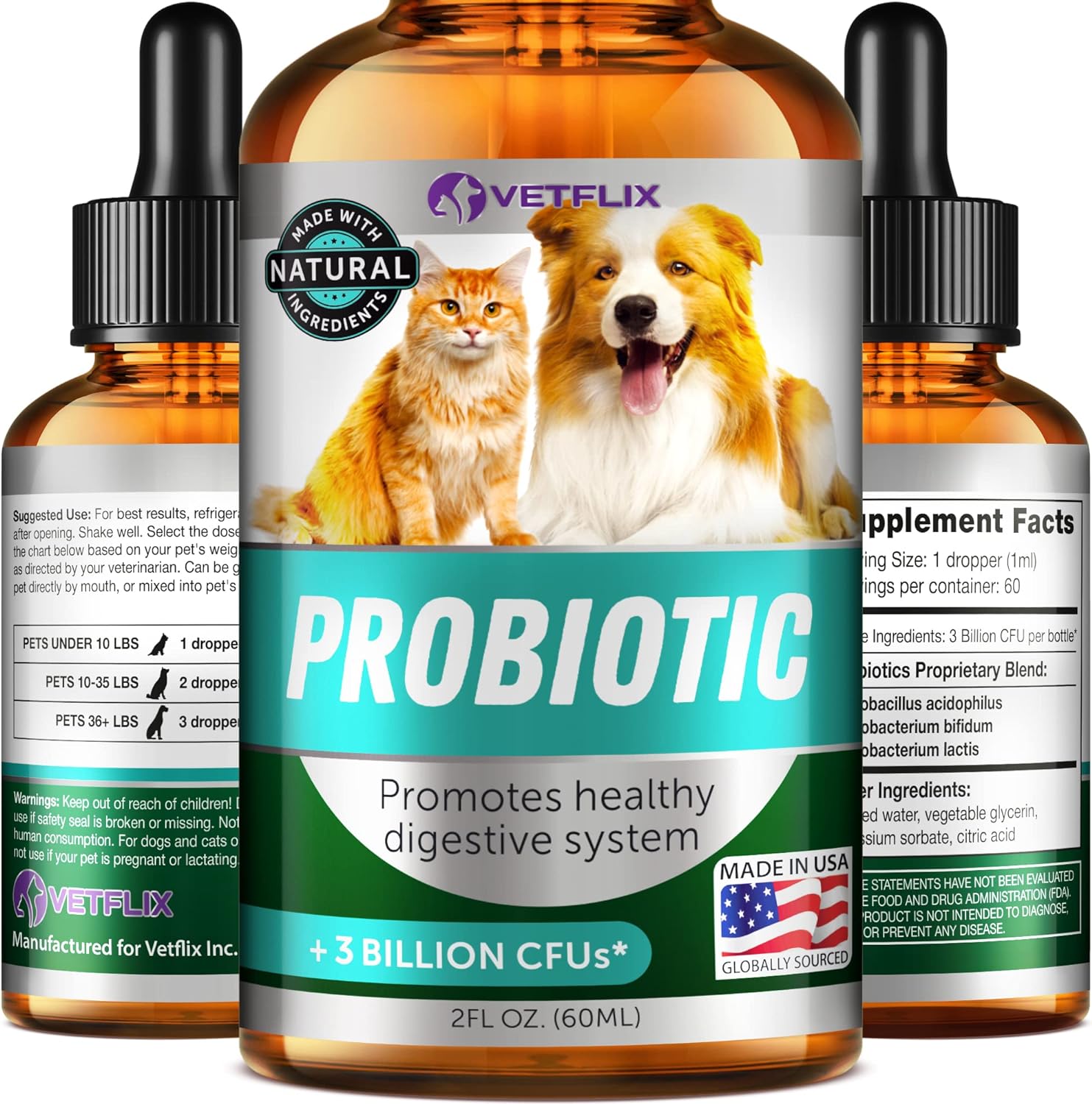 Premium Probiotics for Dogs & Cats - Digestive Enzymes & Prebiotics Supplement - Helps to Relieve Diarrhea, Vomiting, Upset Stomach, Gas, Constipation & Bad Breath - Supports Healthy Digestive System