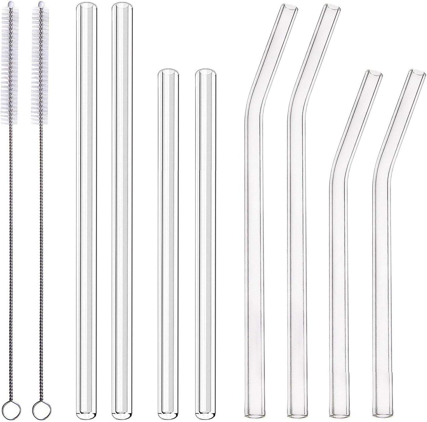 ALINK 8-Pack Clear Glass Smoothie Straws, 10mm Wide 10   9 Long Reusable Drinking Straws with 2 Cleaning Brush