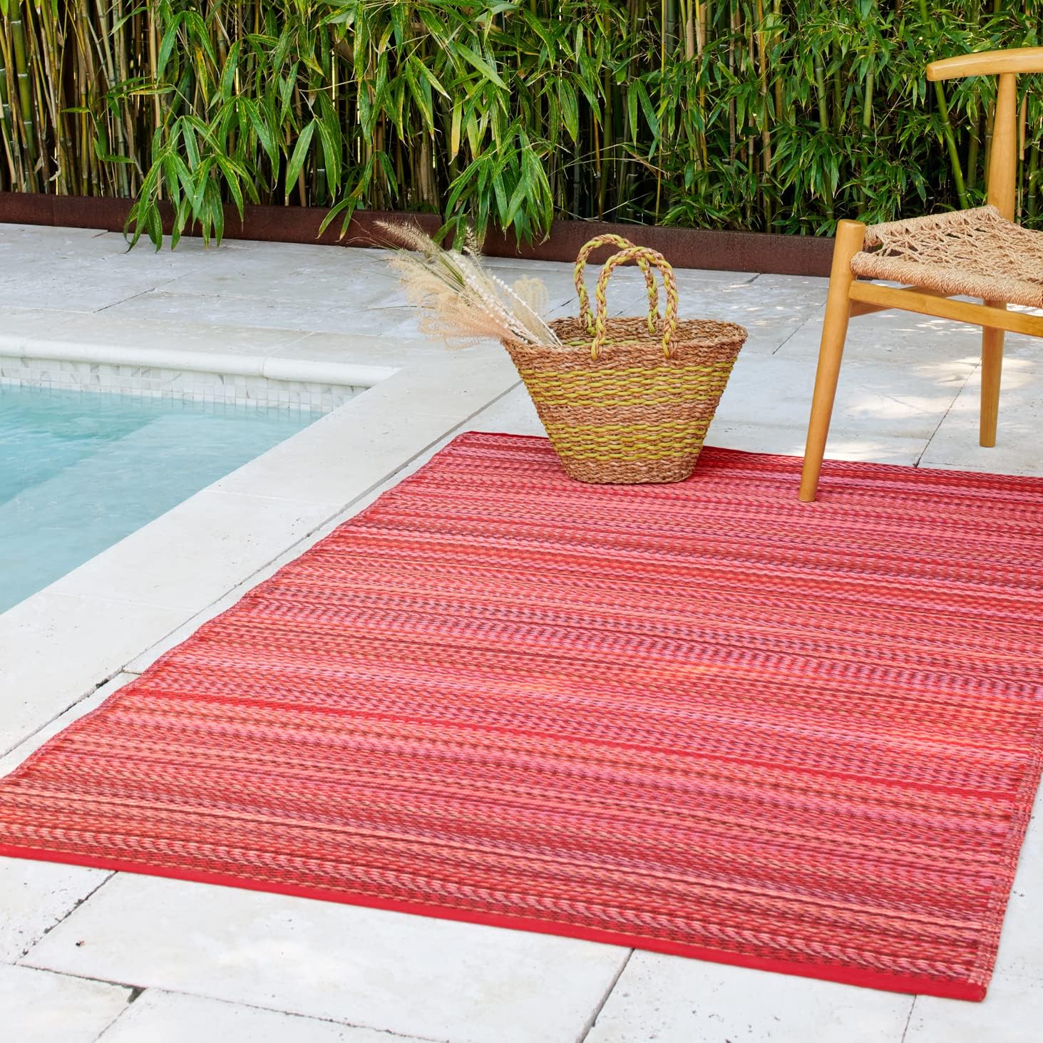 Outdoor Rug - Waterproof, Fade Resistant, Crease-Free - Premium Recycled Plastic - Striped - Porch, Deck, Balcony, Mudroom, Laundry Room, Patio - Cancun - Sunset - 3 x 5 ft