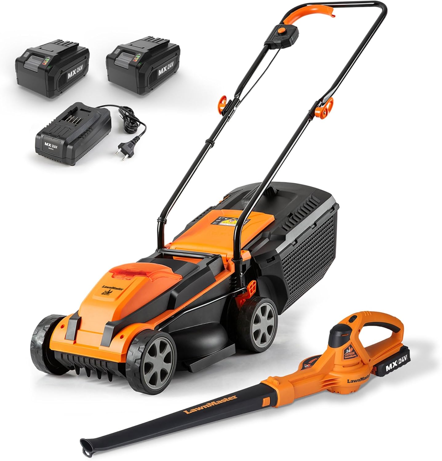 LawnMaster 24VMWBL 24V Max 13-inch Cordless Lawn Mower and Cordless Leaf Blower Combo with 2x4.0Ah Batteries and Charger