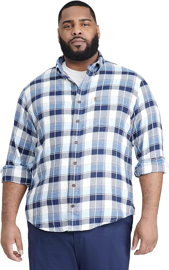 IZOD Men' Big & Tall Advantage Performance Flannel Long Sleeve Stretch Button Down Shirt