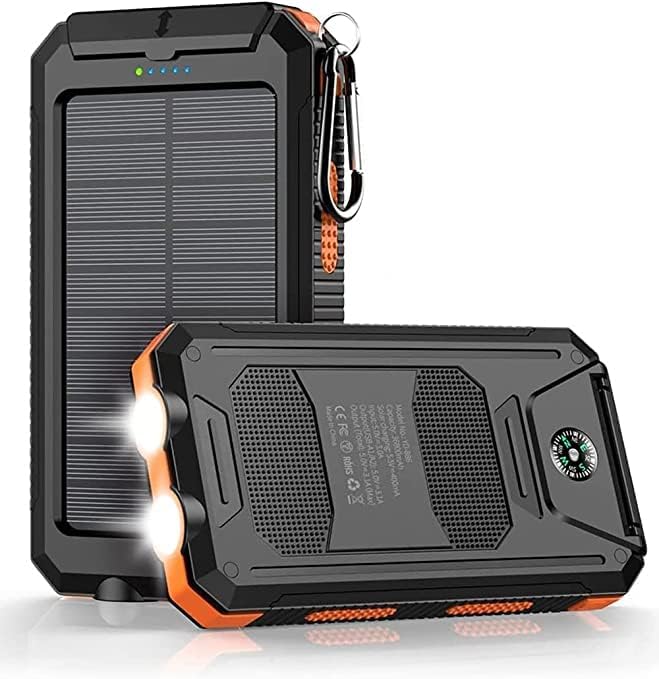 Power-Bank-Portable-Charger-Solar - 36800mAh Waterproof Portable External Backup Battery Charger Built-in Dual QC 3.0 5V3.1A Fast USB and Flashlight for All Phone and Electronic Devices (Deep Orange)