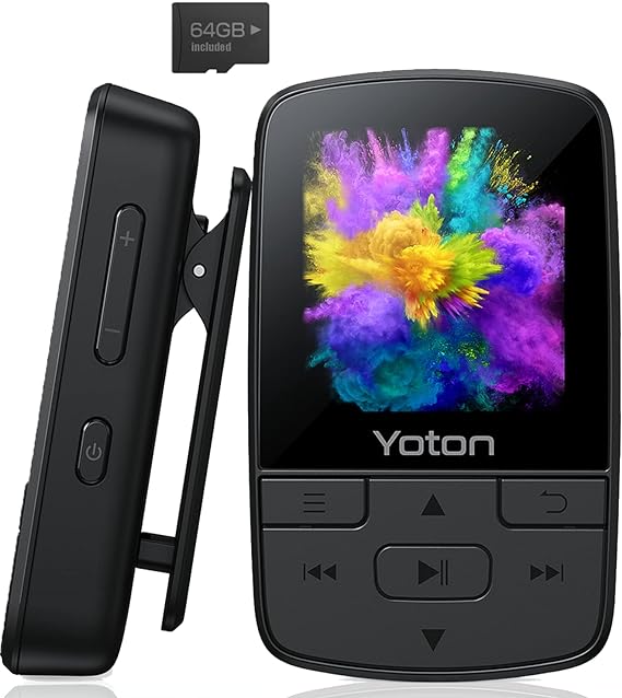 64GB MP3 Player with Bluetooth, YOTON Portable Music Player with Clip, HiFi Sound, FM Radio, Stopwatch Function, Voice Recorder, E-Book, Pedometer, Earphones and TF Card Included