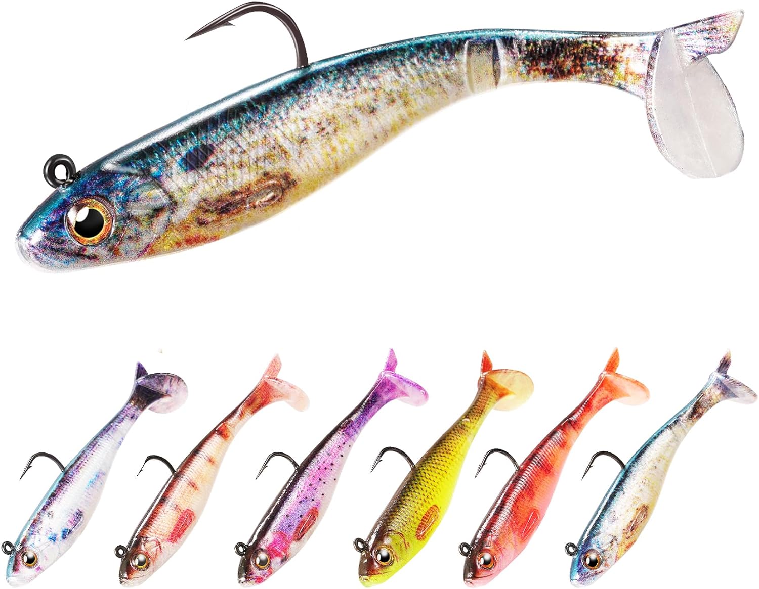 6-Piece Swim Baits for Bass Fishing, Pre-Rigged Jig Heads Soft Plastic Walleye Fishing Lures, Paddle Tail Swimbaits for Bass Fishing, Fishing Bait for Freshwater Saltwater, Fishing Gear Gifts for Men