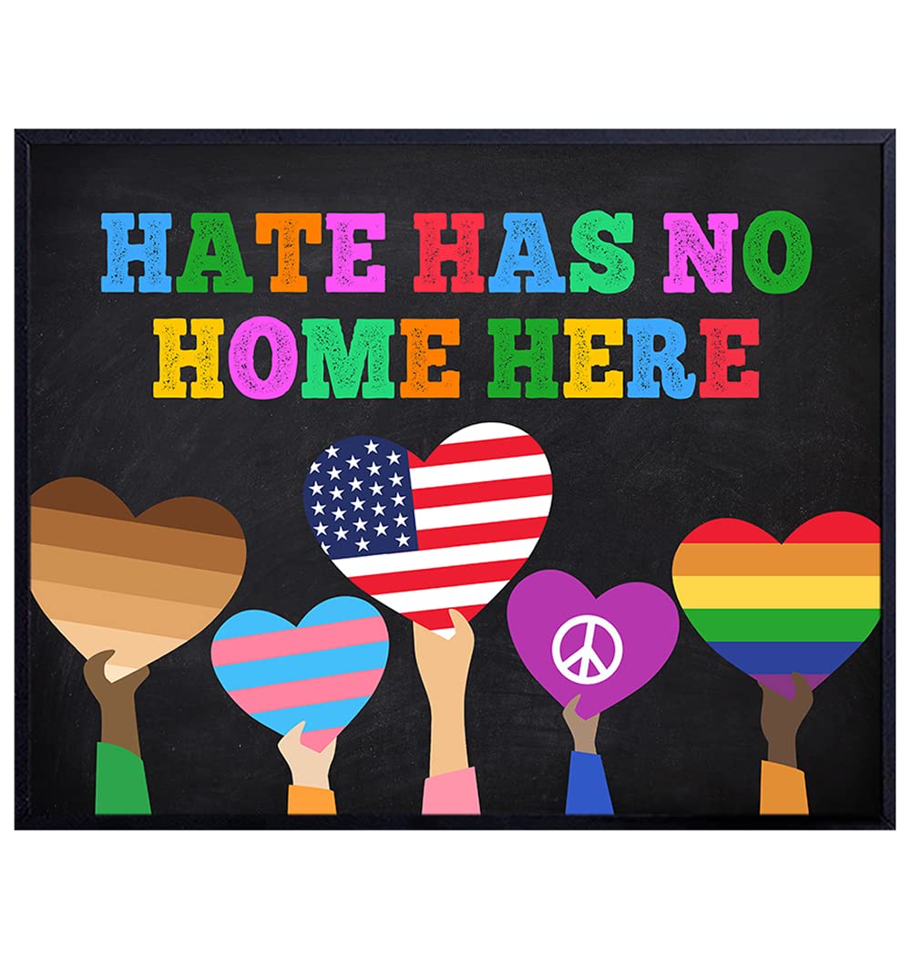 Hate Has No Home Here Sign Flag - LARGE 11X14 - Black Lives Matter, LGBTQ, African American Wall Art Poster, Home Decor, Room Decoration - Gift for Queer, Gay, Bi, Lesbian, Latino, Liberal Democrats