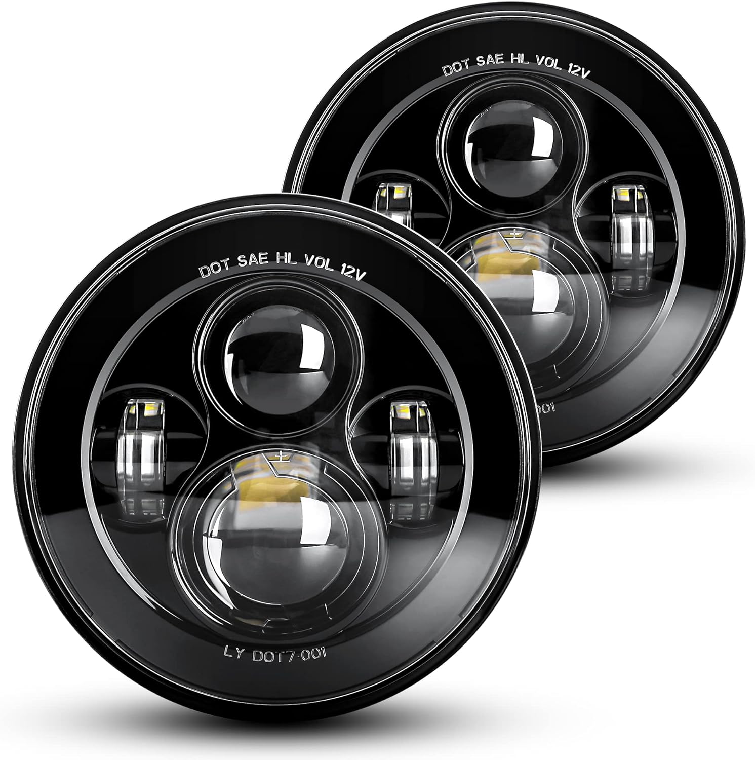 LX-LIGHT 7'' Round Black LED Headlight High Low Beam Compatible with Jeep Wrangler JK TJ LJ CJ Hummer H1 H2 (Pair)