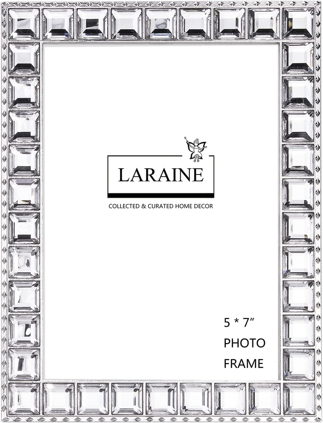 LARAINE Picture Photo Frame 5x7 Rhinestones Metal High Definition Glass Display Pictures for Tabletop Crystal Home Decorative Holiday Gift (Clear, 5x7)