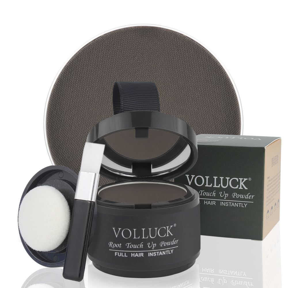 VOLLUCK Root Touch Up Powder for Hair Thinning, Bald Spots, Eyebrows, and Beard Line - Dark-Brown