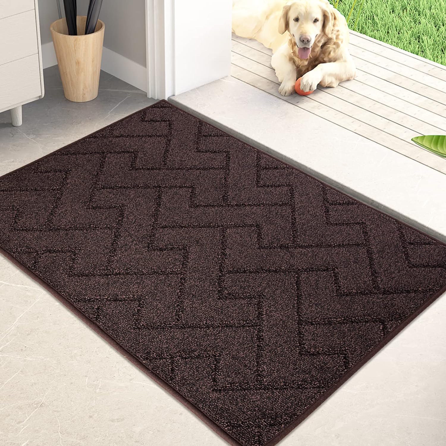 PURRUGS Dirt Trapper Door Mat 24" x 35.5", Non-Slip Machine Washable Entry Rug, Shoe Scraper, Dog Door Mat, Super Absorbent Welcome Mat for Front & Back Door, Muddy Wet Shoes & Paws, Brown