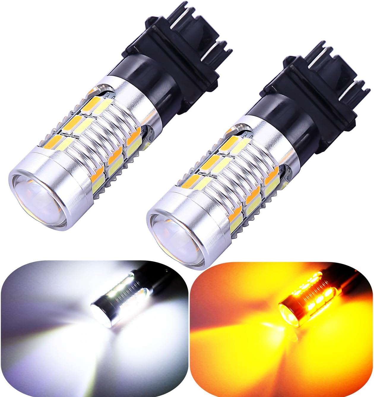 3157 3057 3357 4157 Turn Signal White Yellow Amber Switchback Led Light Bulbs 22 SMD with Projector, for Standard Socket, Not CK, Pair of 2