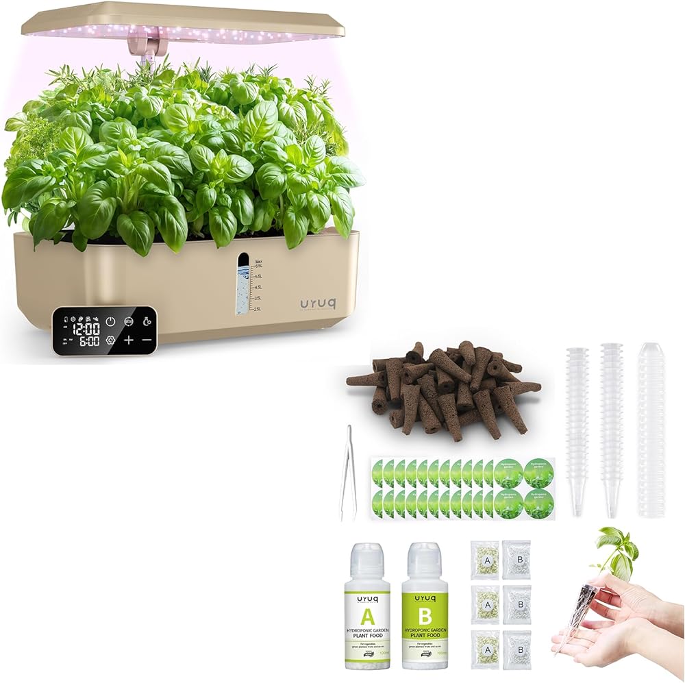 12 Pods Hydroponics Growing System Remote Control Gold & 188Pcs Hydroponic Pods Supplies