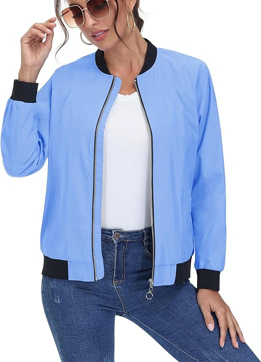 CRYSULLY Women' Bomber Jackets Lightweight Casual Zip Up Jackets Spring Windbreaker Outerwear