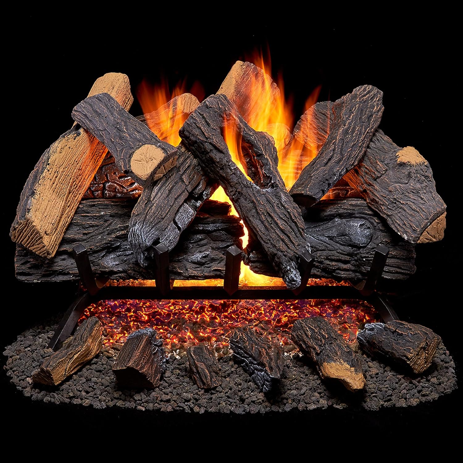 Duluth Forge FNVL24-1 Natural Gas Vented Fireplace Logs Set with Match Light, 55000 BTU, Heats up to 2000 Sq. Ft, Heartland Oak, 24 Inches