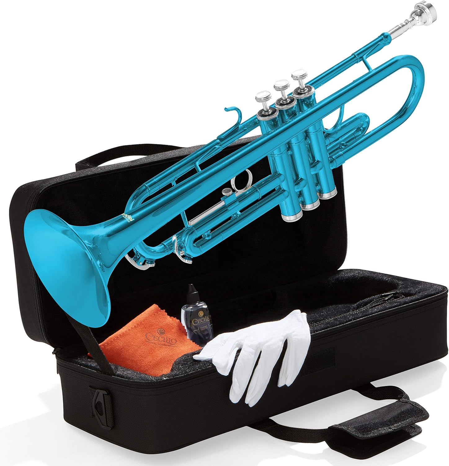 Mendini By Cecilio Bb Trumpet - Trumpets for Beginner or Advanced Student w/Case, Cloth, Oil, Gloves - Brass Musical Instruments For Kids & Adults