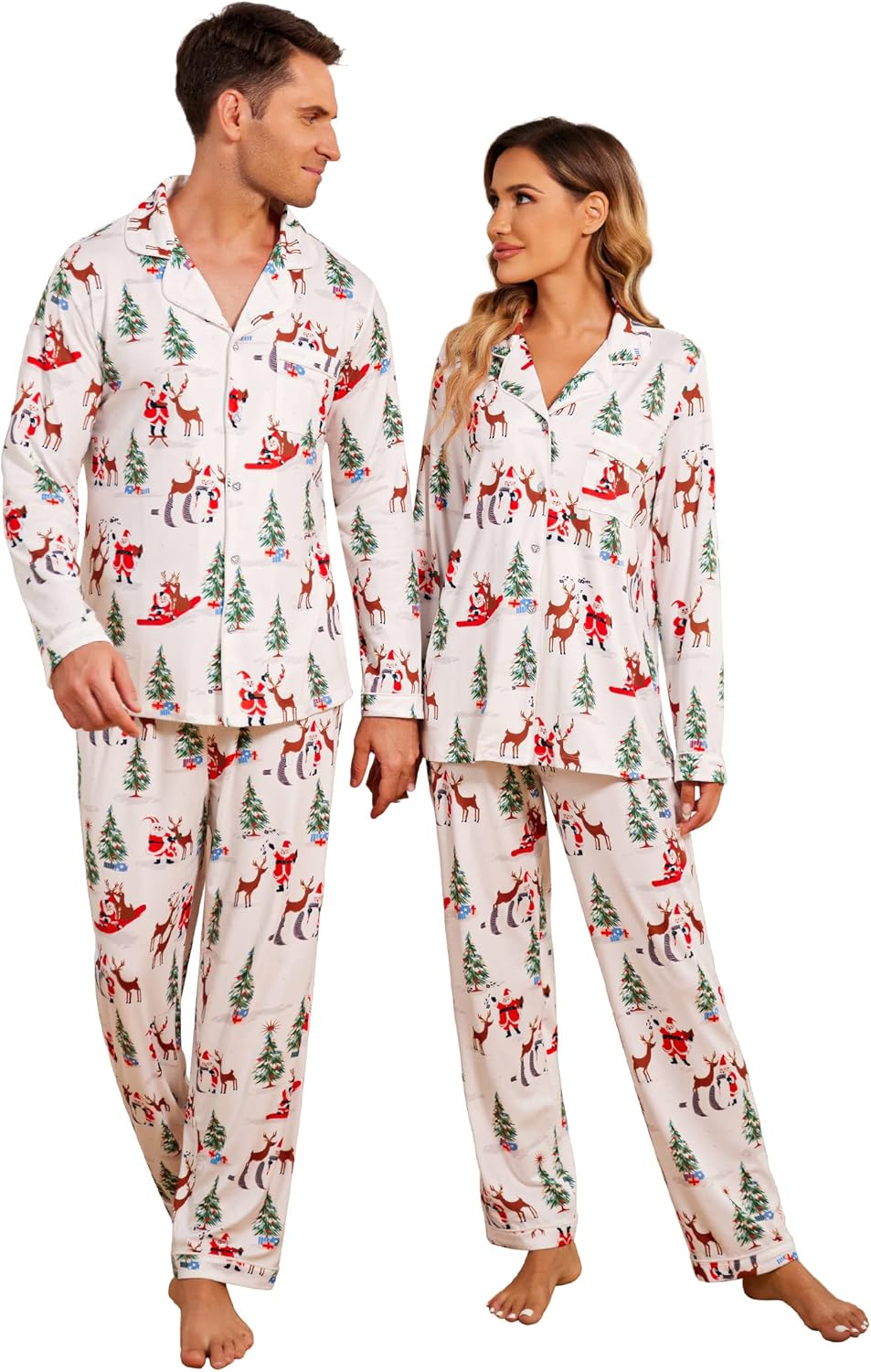 Ekouaer Christmas Family Matching Pajamas Long Sleeve Button Down Pj Set Festival Party Sleepwear