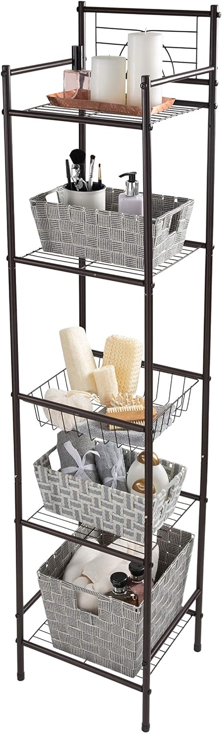 Bath Bliss 5 Tier Storage Shelf | 13"x 11.6"x 54.5" | Freestanding | Bathroom Storage | Rust Resistant | Easy Assemble | Oil Rubbed Bronze