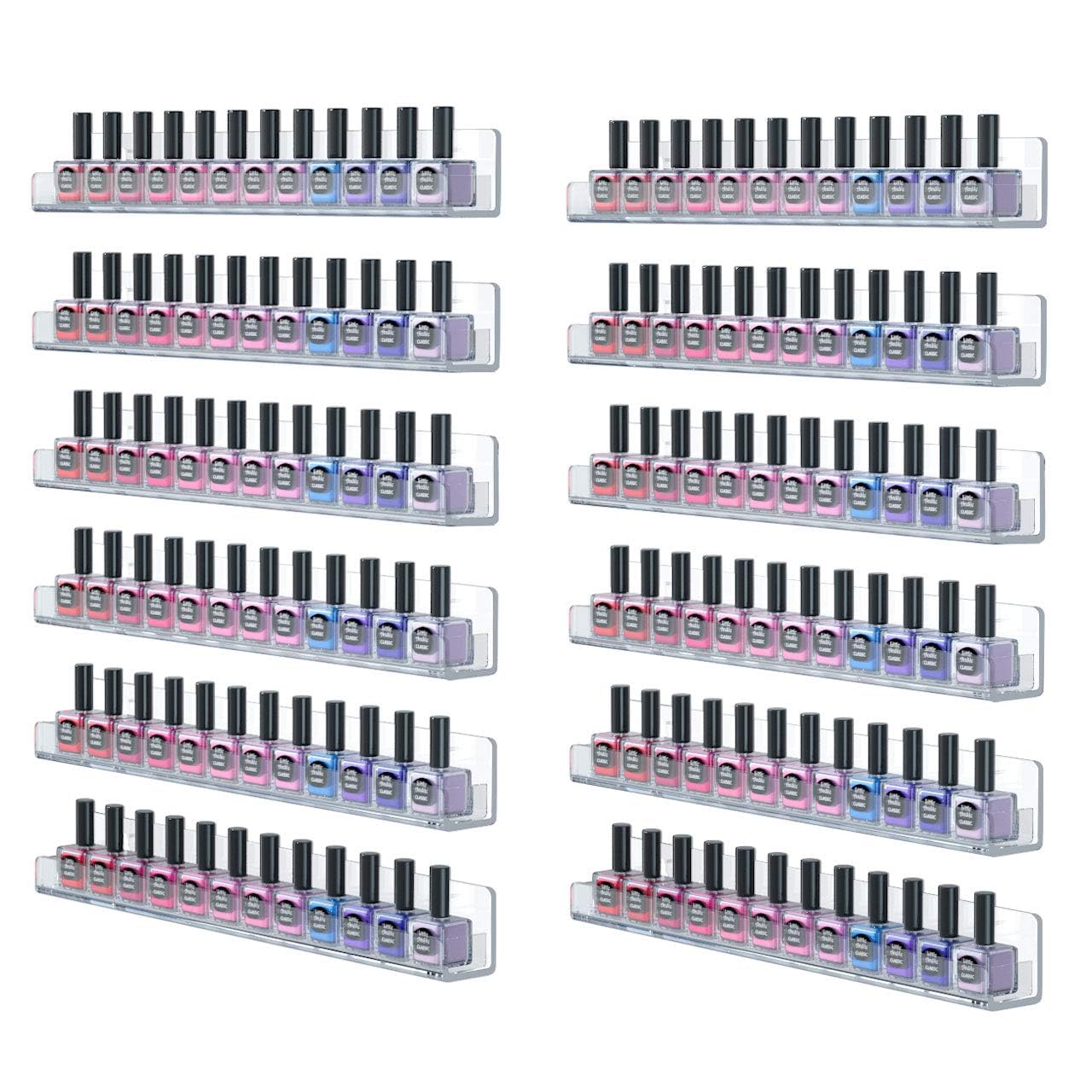 FEMELI Nail Polish Wall Rack: Acrylic Clear Nail Polish Shelves - 12pcs Nail Polish Wall Organizer Holder Display 15 Inch