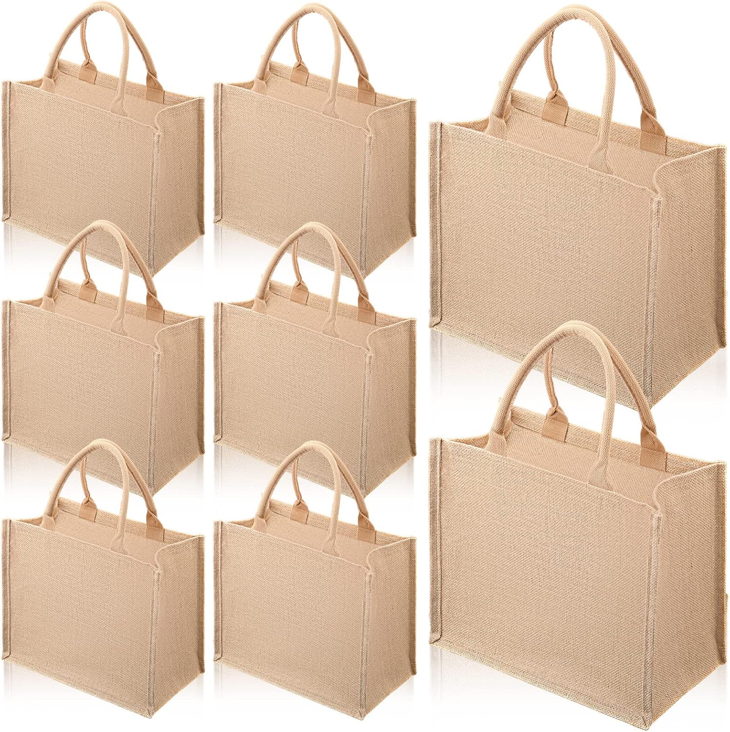 Amylove 8 Pcs Burlap Tote Bag Large Beach Jute Bags Bulk with Top Zipper Closure Blank Reusable Burlap Grocery Bag Water Resistant for Bridesmaid Gift Travel Shopping DIY Craft, 14.17 x 12.6 x 7.48 in