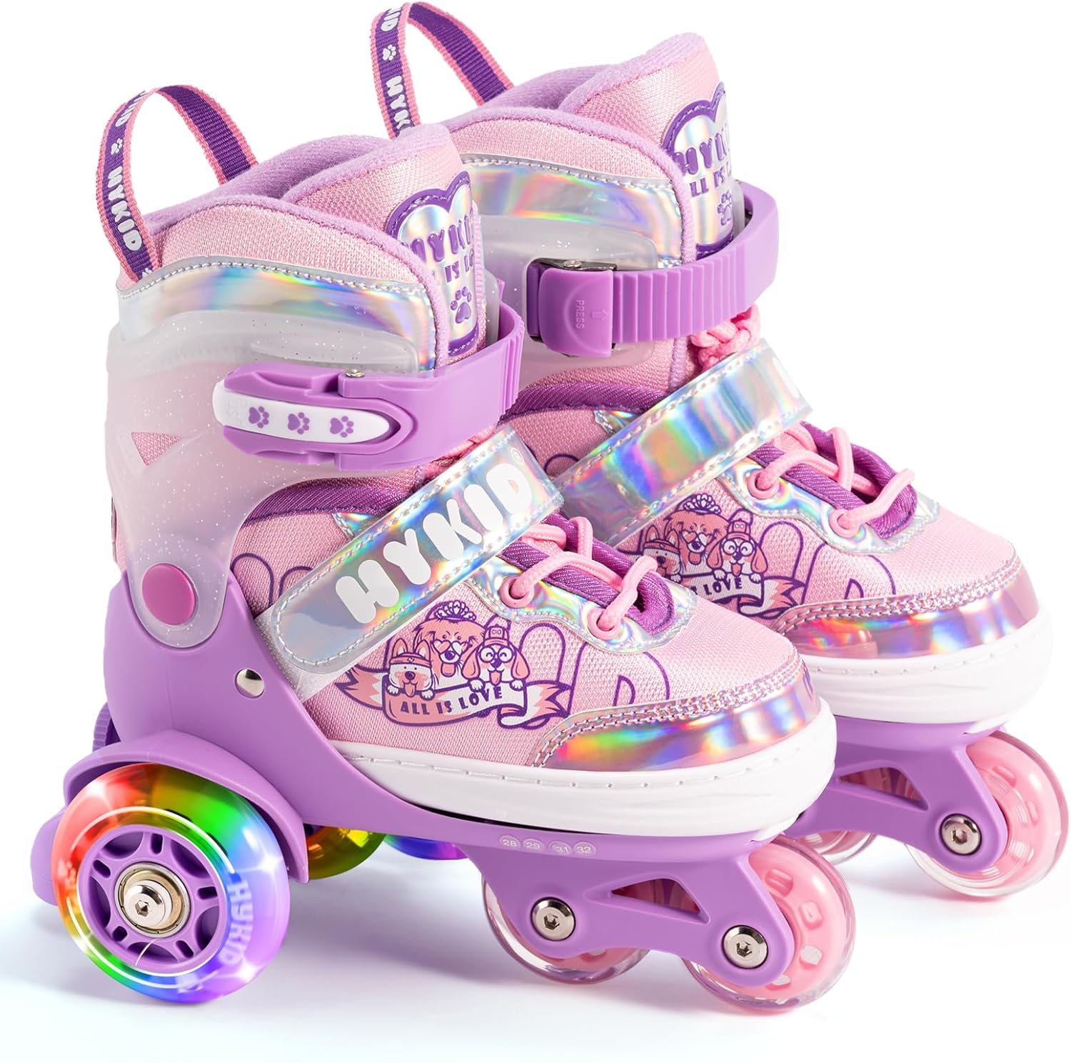 Toddler Roller Skates, 4 Adjustable Sizes, Fun Illuminating, Safety Three-Point Type, Breathable Upper, Beginners' Roller Skates for Girls Boys Kids