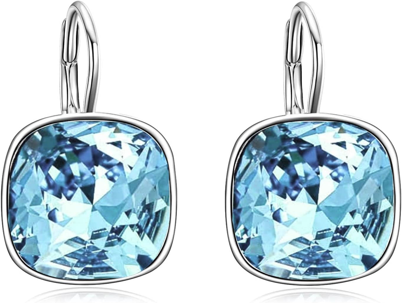 AOBOCO Sterling Silver Leverback Earrings Embellished with Crystals from Austria, Hypoallergenic Cushion Cut Square Crystal Earrings, Fine Anniversary Birthday Jewelry Gifts for Women