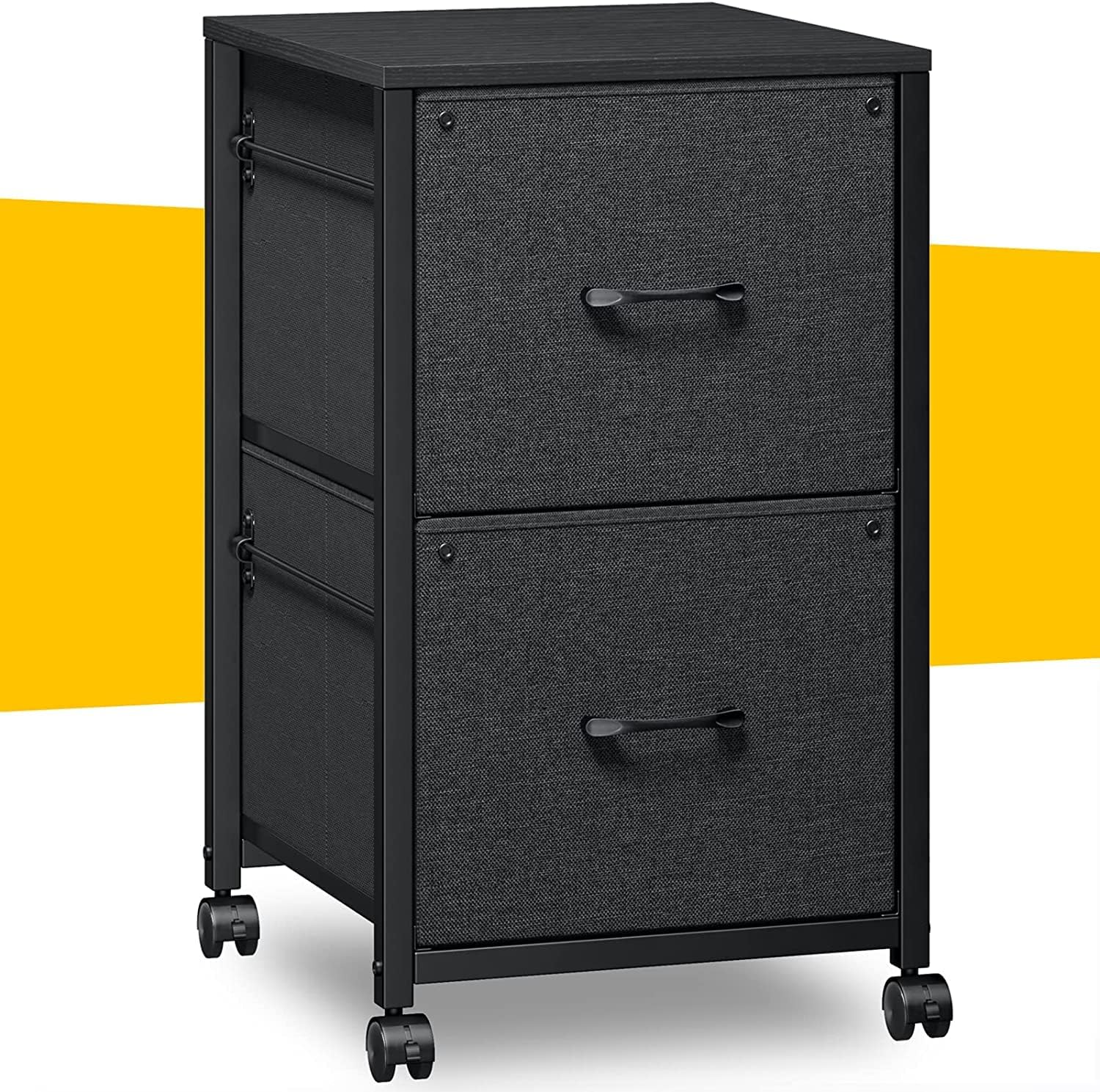 Raybee Filing Cabinets for Home Office 2 Drawer Fabric File Cabinet Small Rolling File Cabinet Printer Stand Lateral Filing Cabinet Fits A4 Letter Legal Size, Black