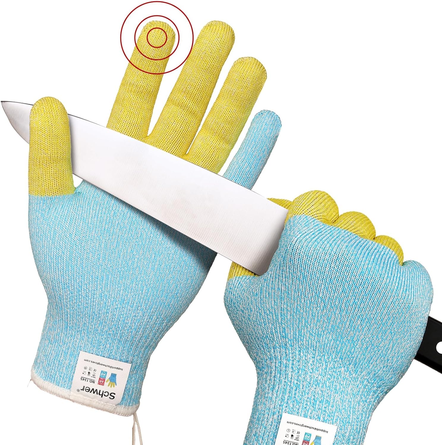 Schwer SlicePro Patented Cut Resistant Gloves AR1345 with ANSI A9 Reinforced 4 Fingers, Food Grade & Touch Screen Cutting Gloves Without Fiberglass, Suit for Kitchen Meat Cutting, Oyster ShuckingL