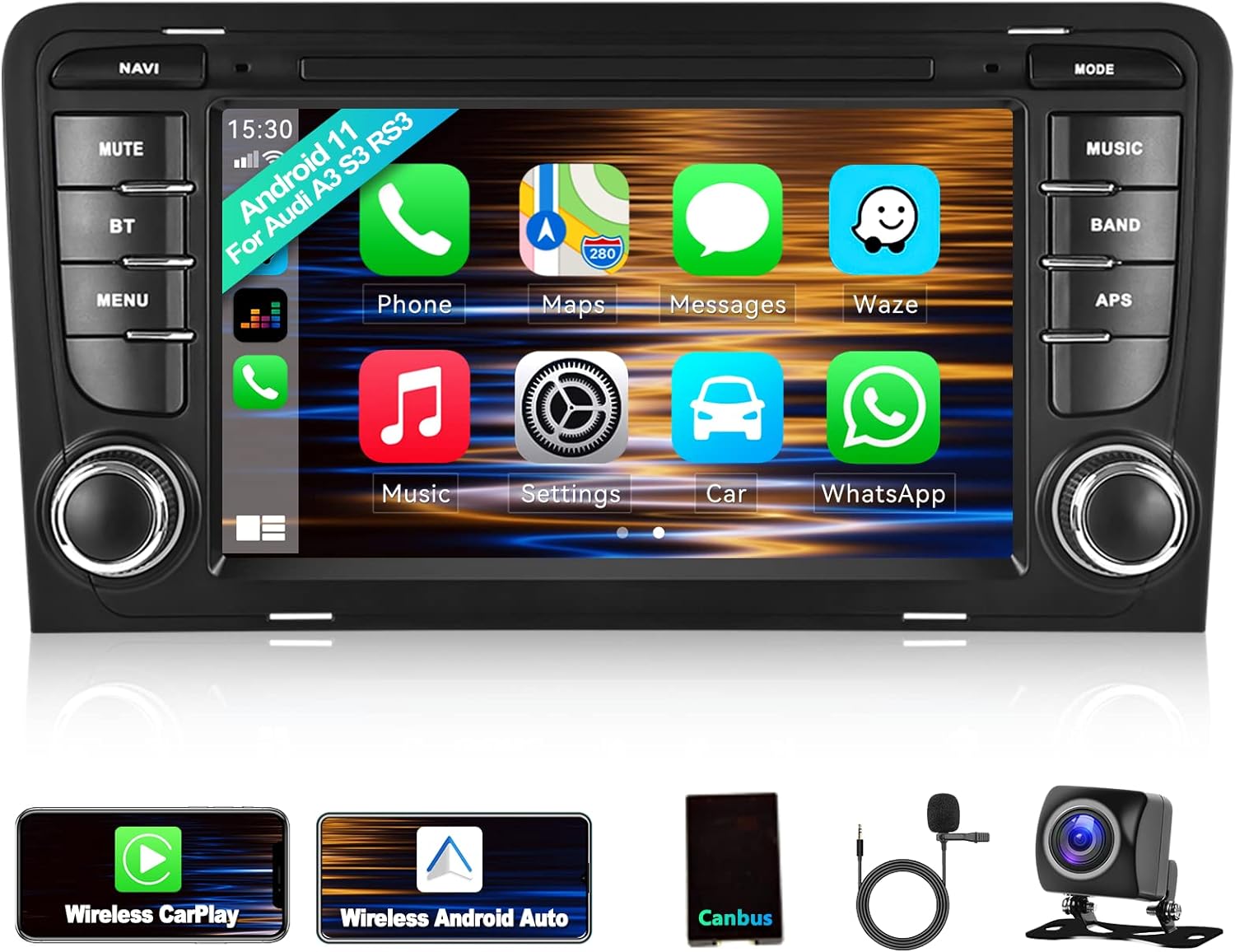 Android 11 Car Stereo for Audi A3 S3 RS3 with Wireless Apple carplay Android Auto 9 Inch Touch Screen Car Radio Support GPS Navigation Bluetooth HiFi FM RDS Audio Receivers Head Unit with Back Camera