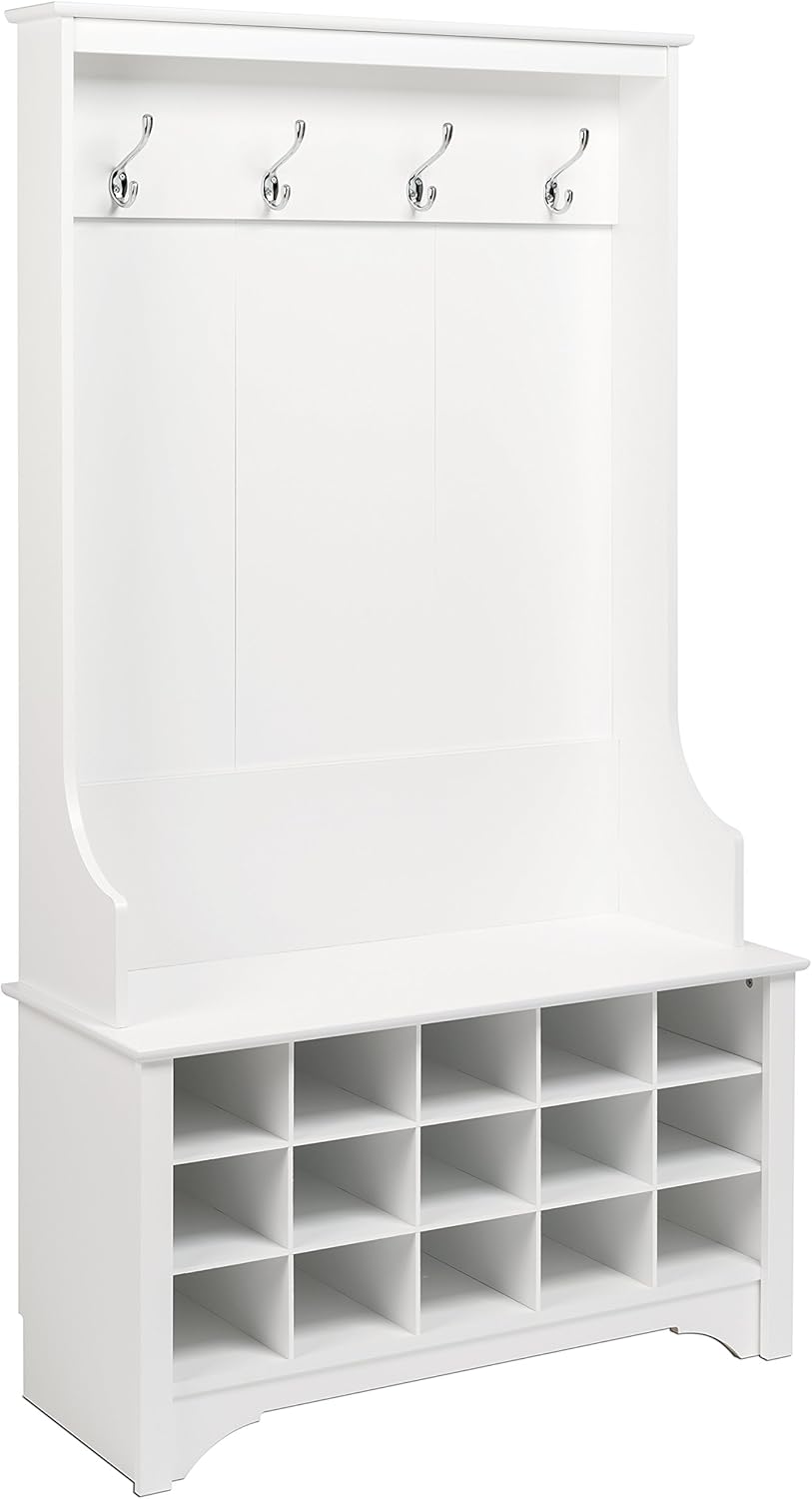 Prepac Hall Tree with Shoe Storage, White