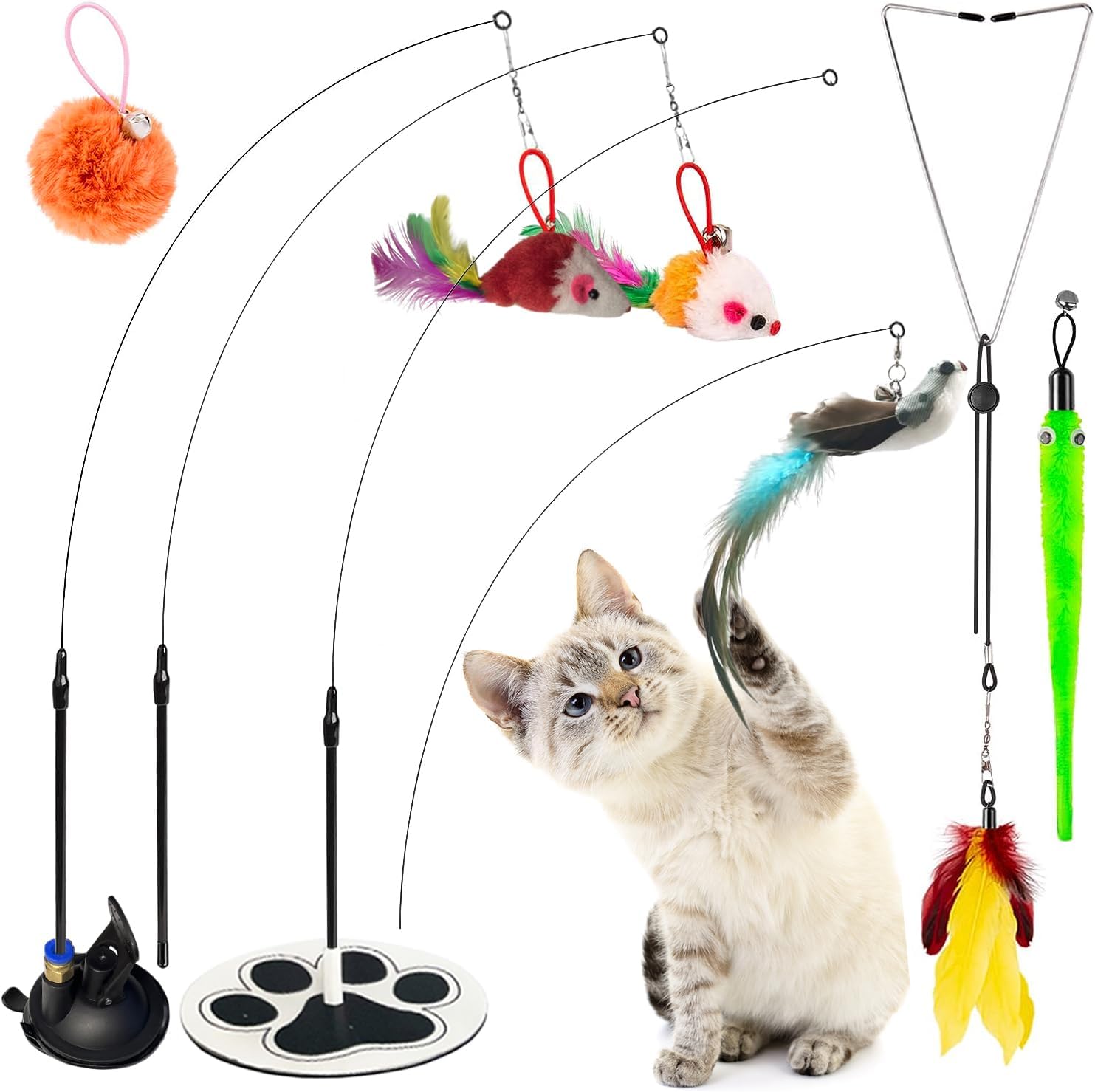 Interactive Bird Simulation Cat Toy Set Bird Simulation Cat Toy Suction Cat Toy Flying Bird Cat Toys For Indoor Cats Feather Kitten Toys Cat Toy Mouse On String Wand Floor Solid Base Cat Interactive