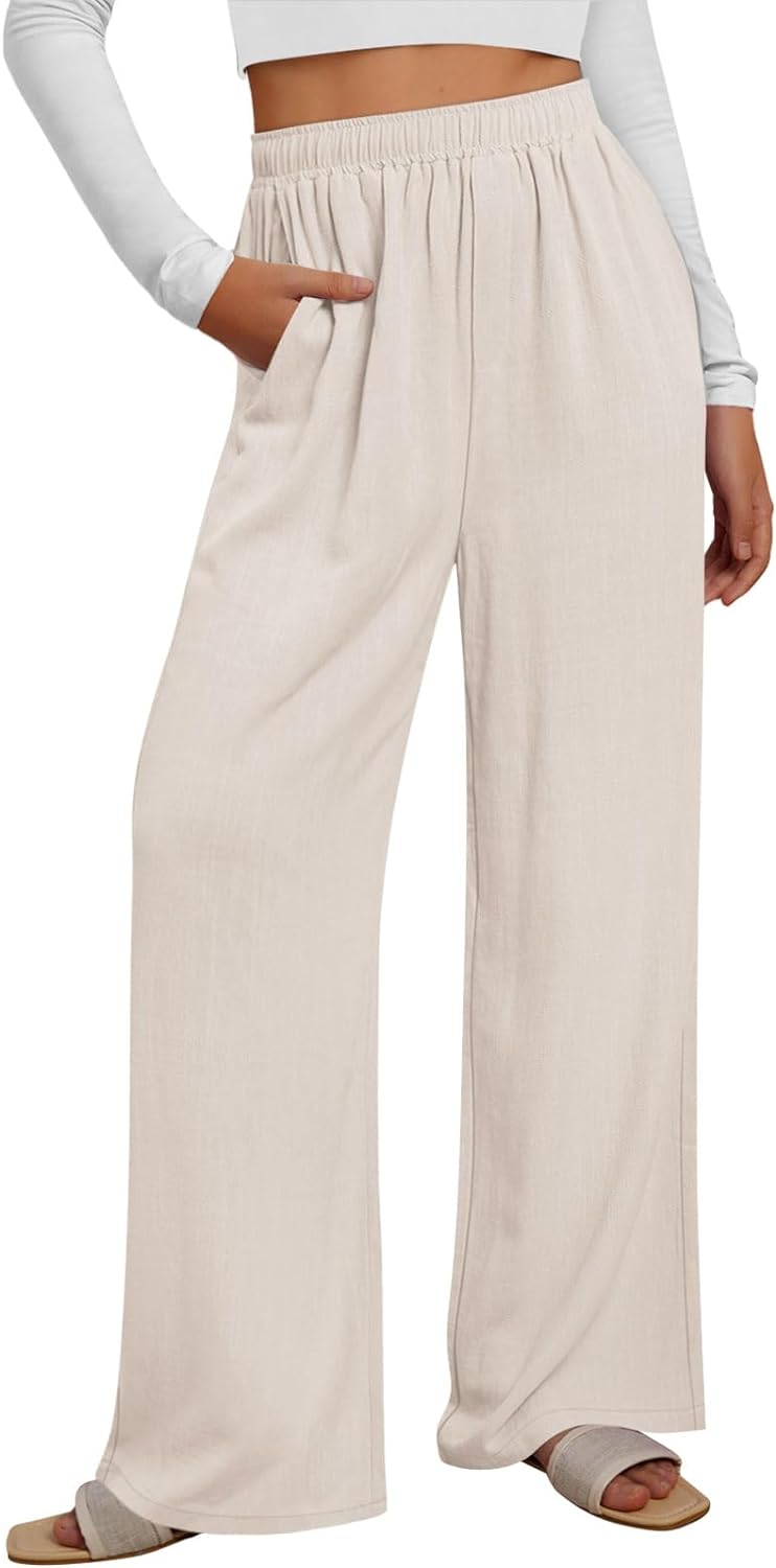 LILLUSORY Wide Leg Linen Pants Summer Casual Breathable Pants with Pockets