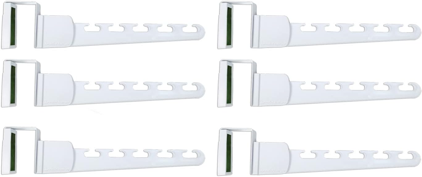 Over The Door 6-Pack Organizer for Clothes Hangers, Space-Saving Cascading Hanger Hooks, White