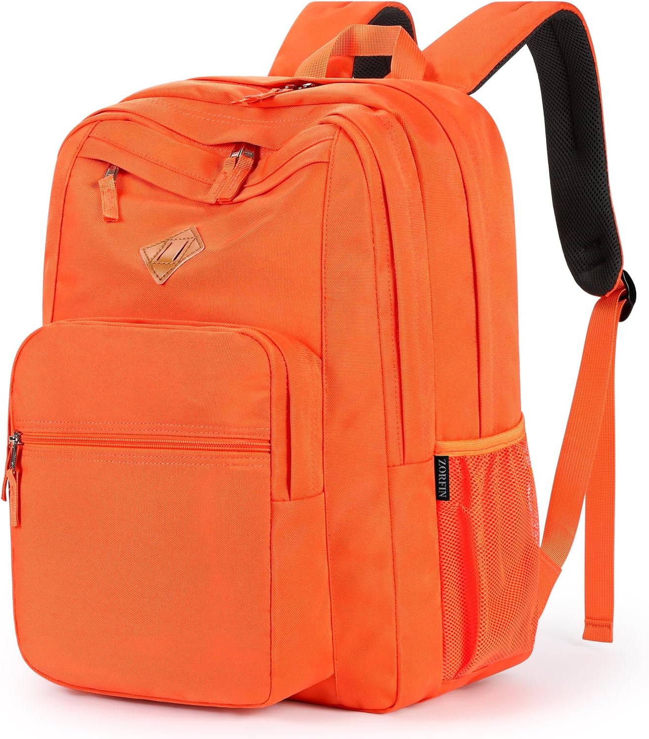 ZORFIN 26L Backpack for School, College, and Travel: Water Resistant Bookbag with 8 Compartments - Tangerine