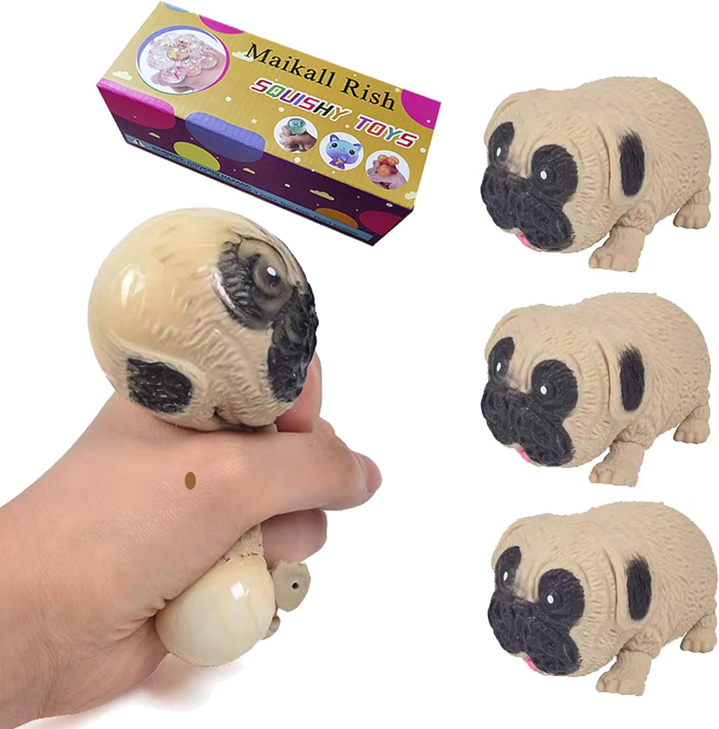 Novel Dog Stress Relief Squeeze Toy 3 Pack Pug Dogs Soft Gel Ball Fidget Hand Sports Toy to Relieve Anxiety for Adults and Kids